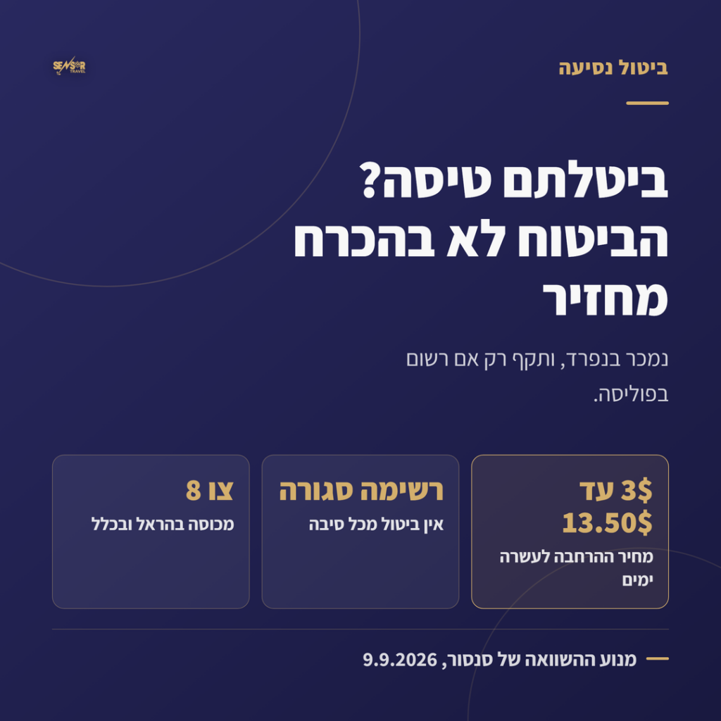 ביטול נסיעה בביטוח נסיעות לחו"ל: מחיר ההרחבה, הרשימה הסגורה של העילות וצו 8